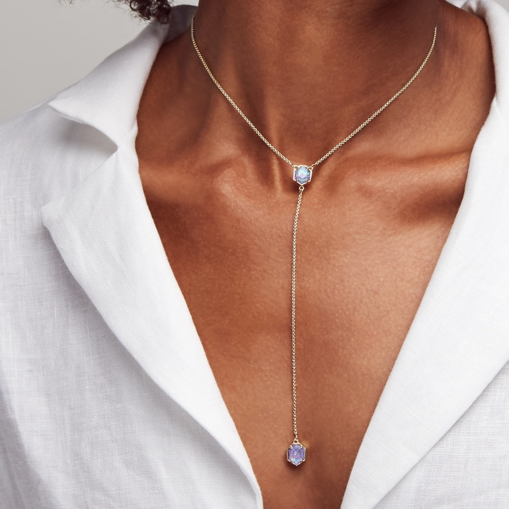 Kendra Scott Y & Lariat Silver/Clear necklace